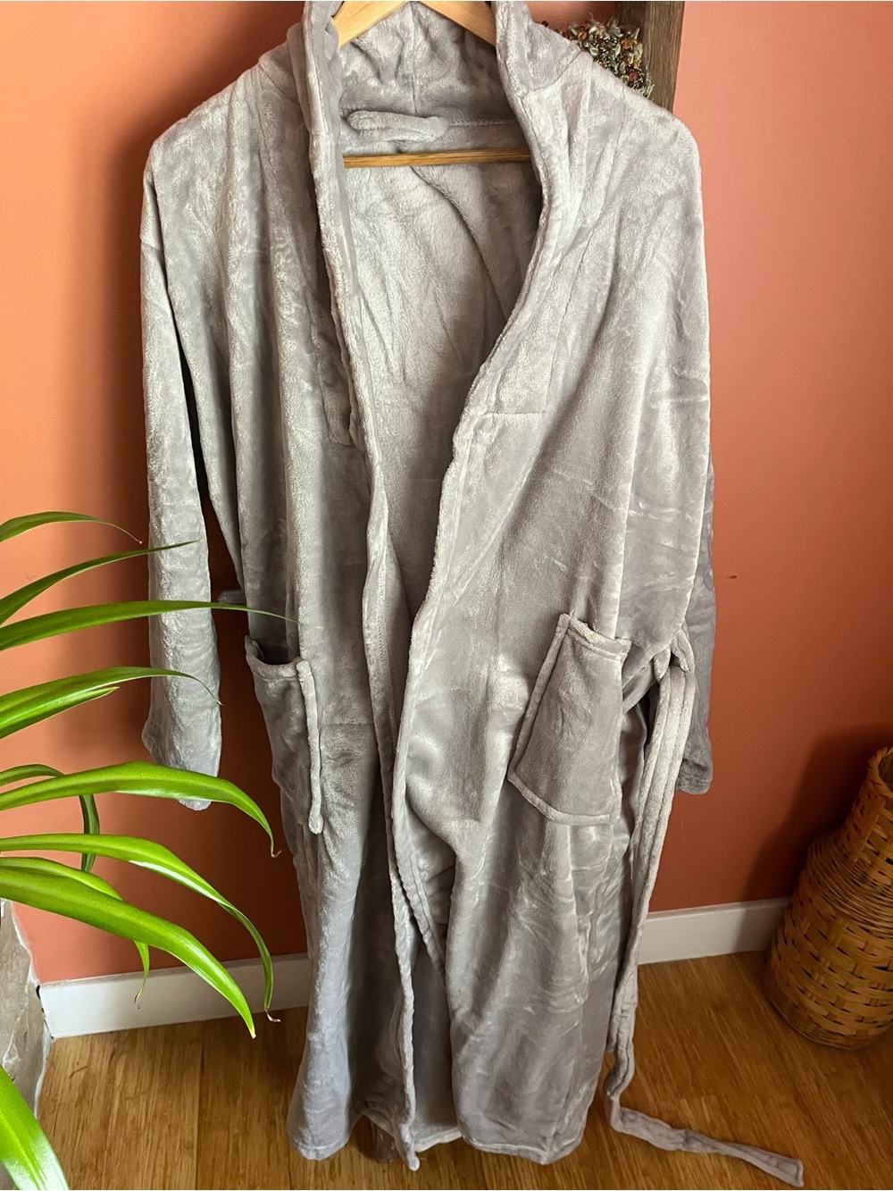 Plush Long Gray Unisex Robe